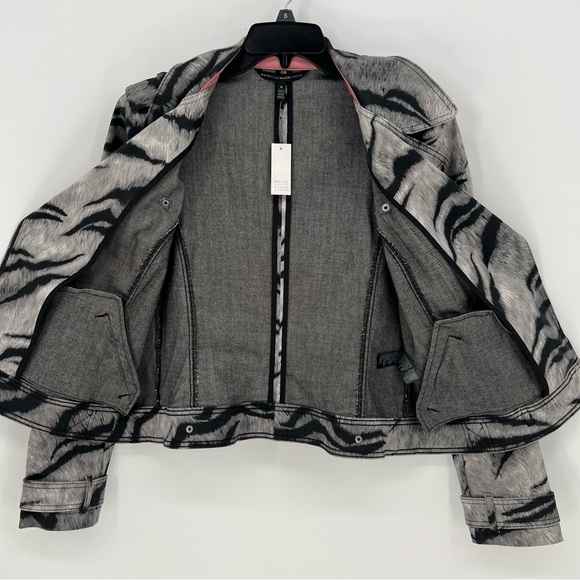 White House Black Market Jacket Womens Size 14 Black & Gray Zebra Print Moto NWT - Picture 11 of 16
